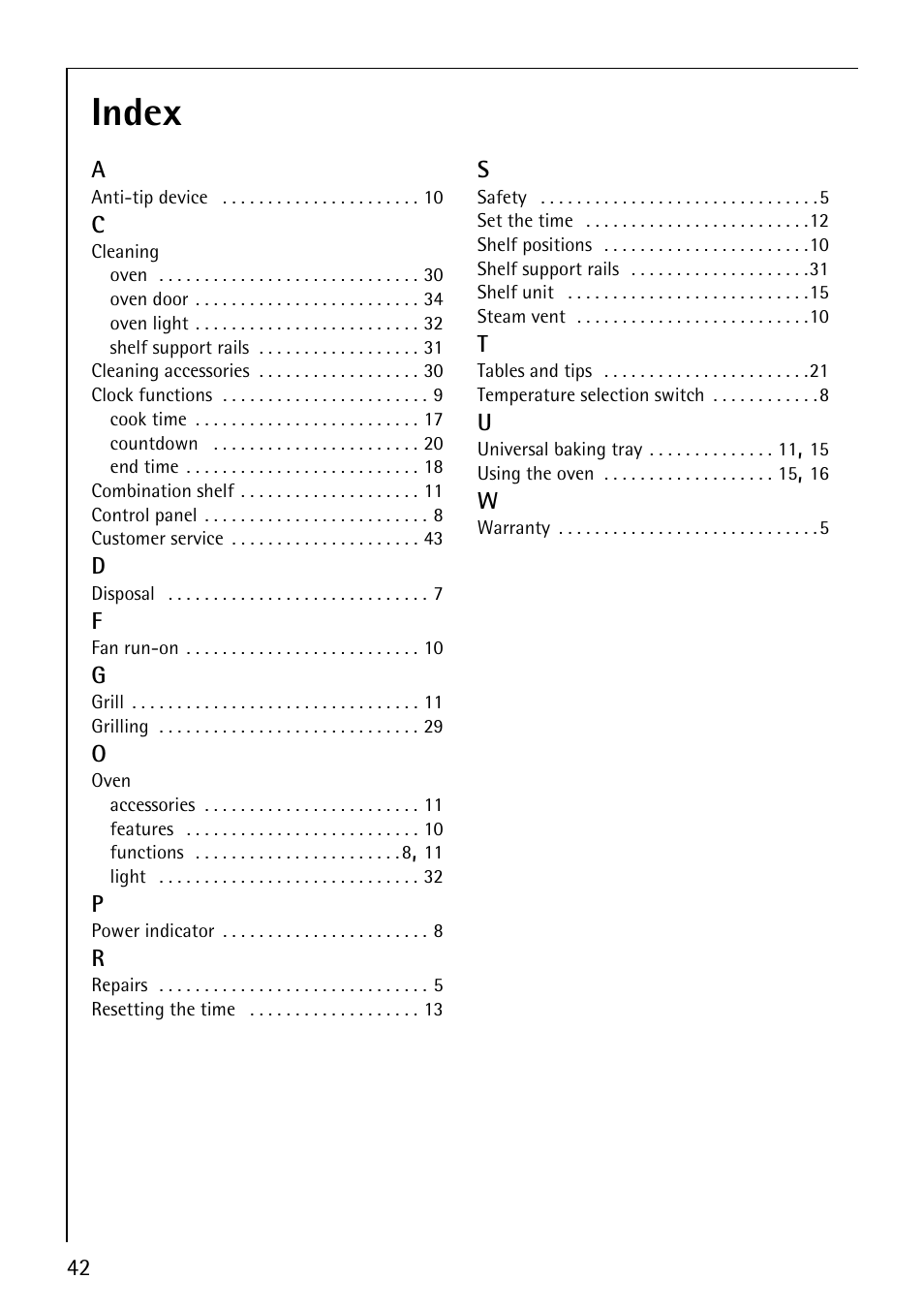 Index | Electrolux B1100-1 User Manual | Page 42 / 44