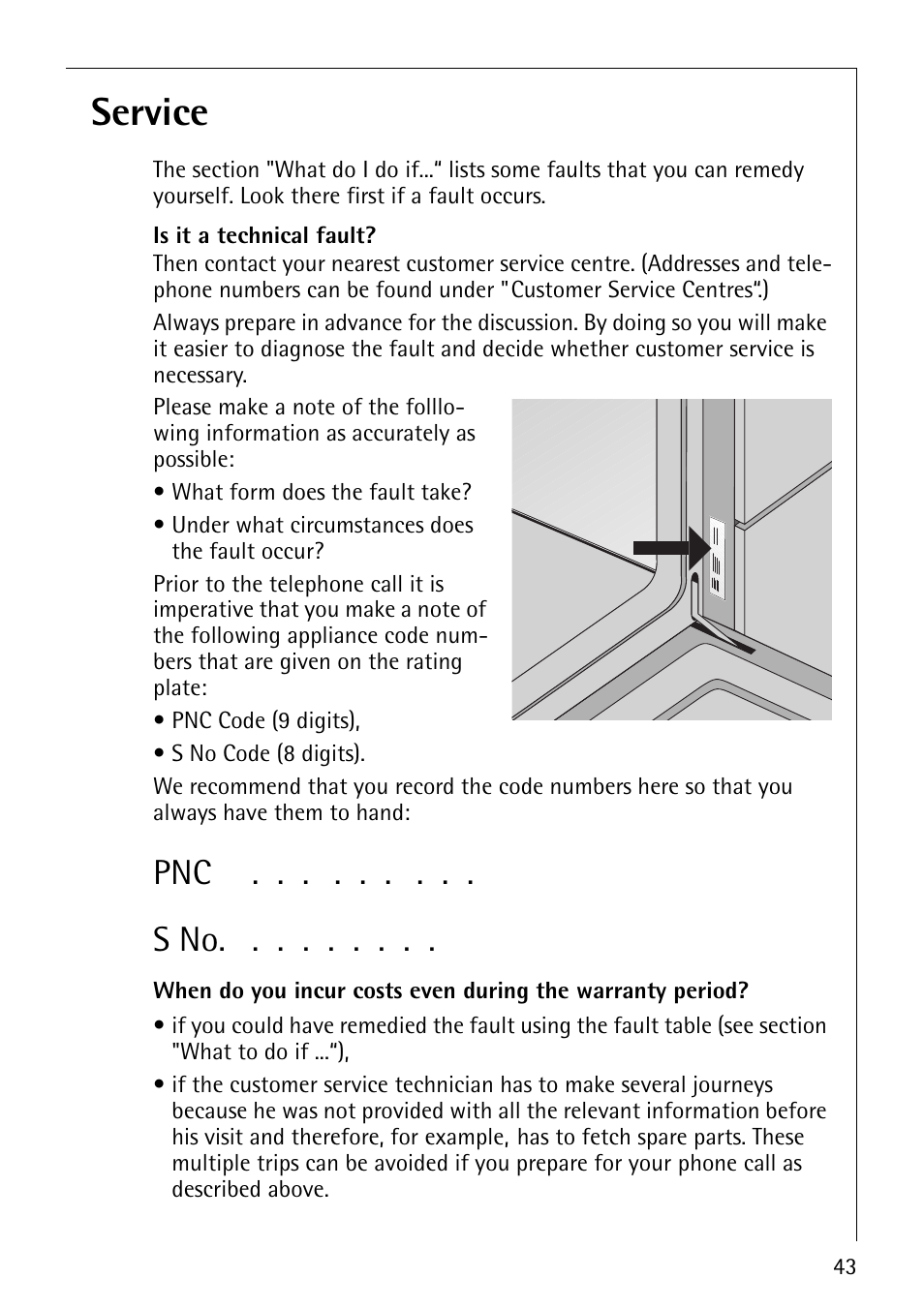 Service, Pnc . . . . . . . . . s no | Electrolux B1100-1 User Manual | Page 43 / 44