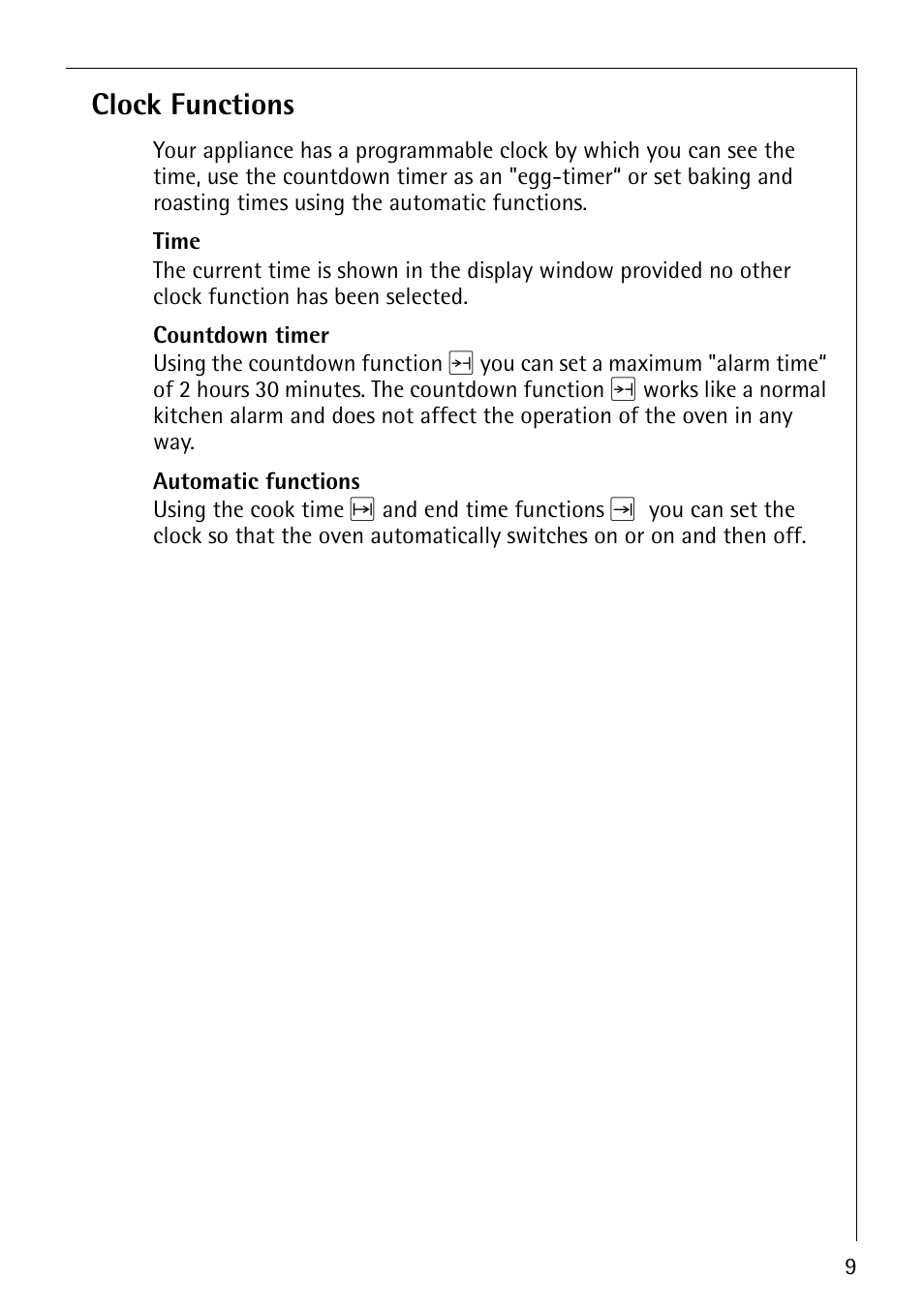 Clock functions | Electrolux B1100-1 User Manual | Page 9 / 44