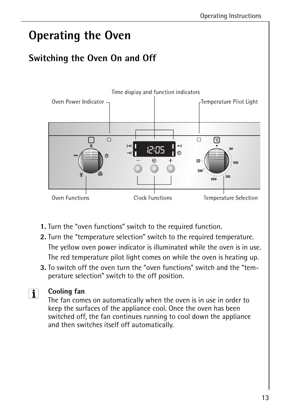 Operating the oven, Switching the oven on and off | Electrolux B1180-1 User Manual | Page 13 / 56