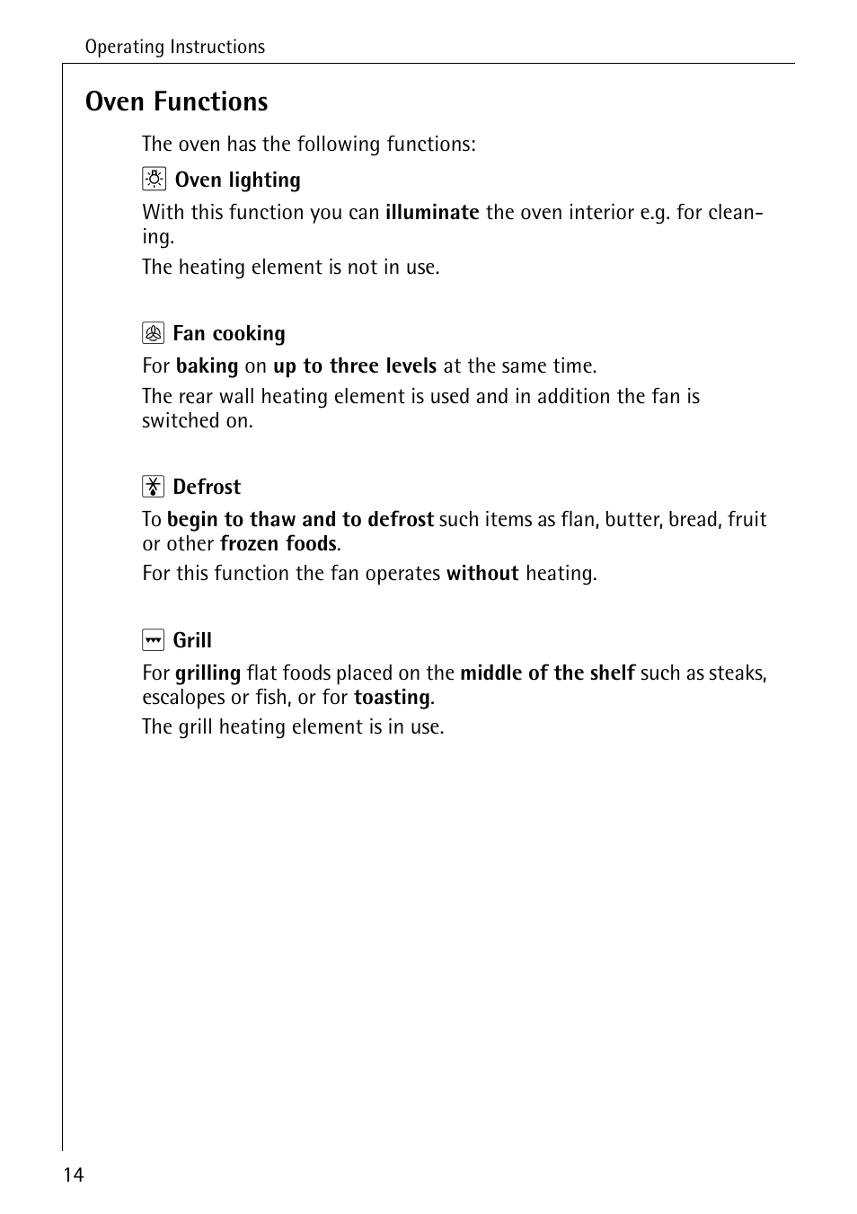 Oven functions | Electrolux B1180-1 User Manual | Page 14 / 56