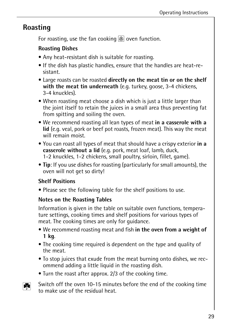 Roasting | Electrolux B1180-1 User Manual | Page 29 / 56