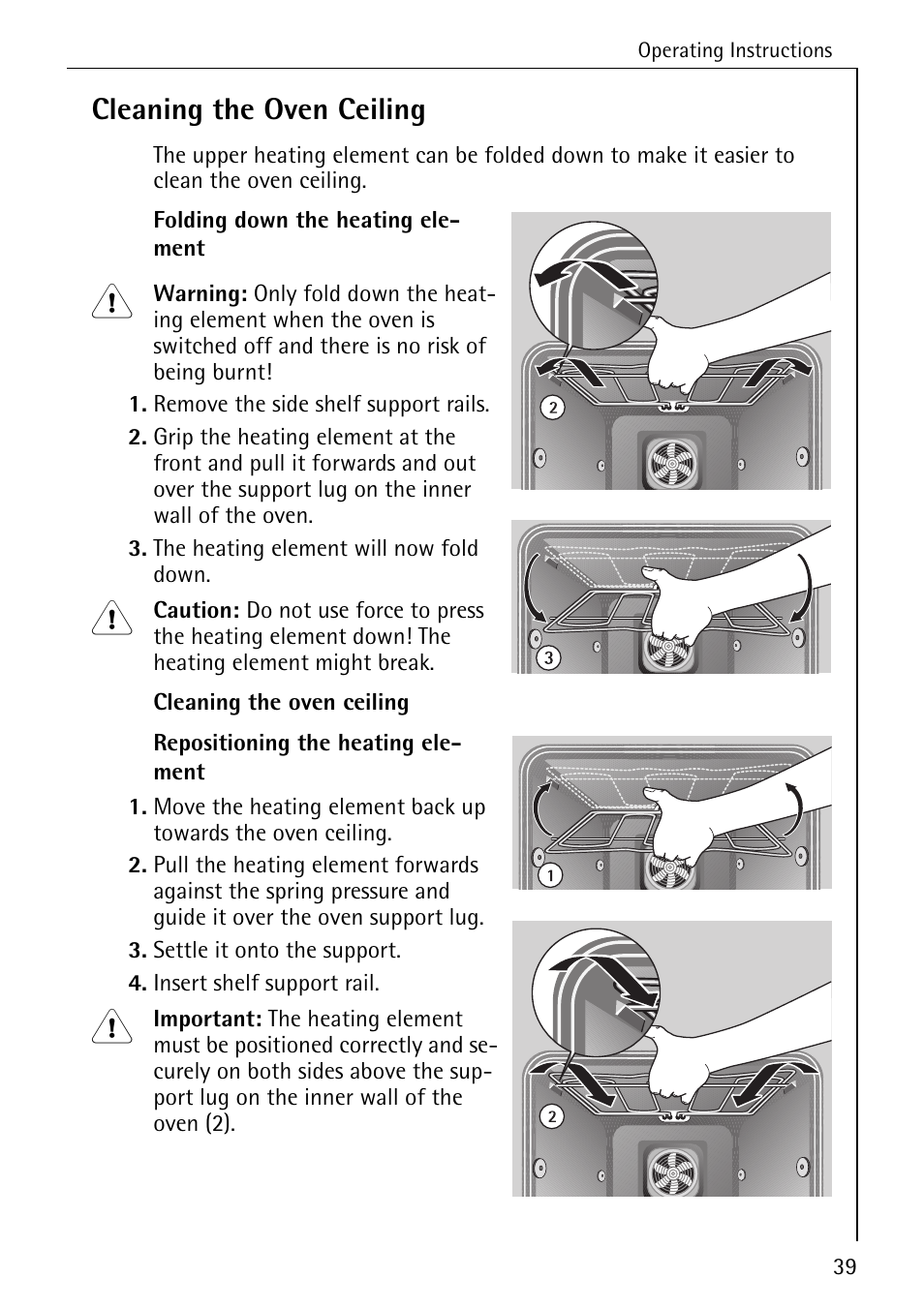 Cleaning the oven ceiling | Electrolux B1180-1 User Manual | Page 39 / 56