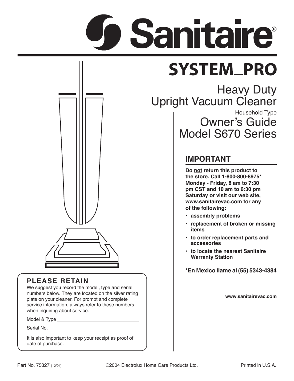 Electrolux S670 User Manual | 7 pages