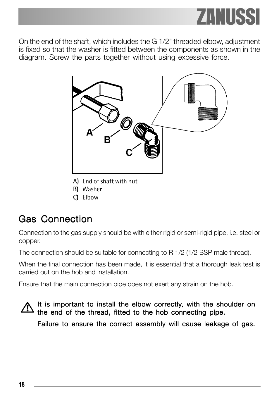 Gas connection | Electrolux ZGS 782 ICT User Manual | Page 18 / 32