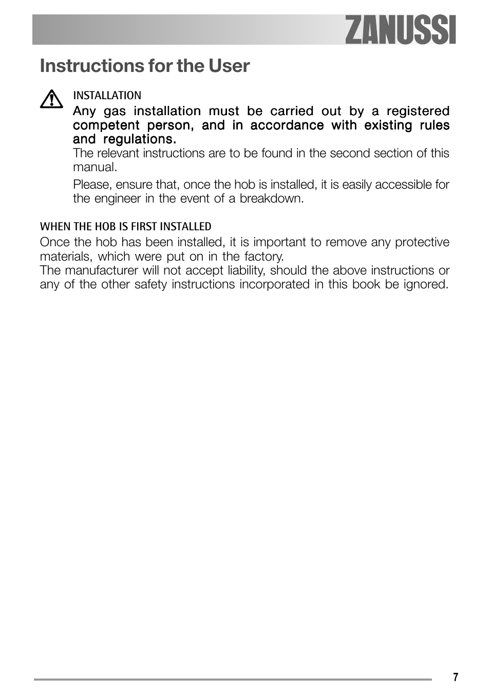 Instructions for the user | Electrolux ZGS 782 ICT User Manual | Page 7 / 32