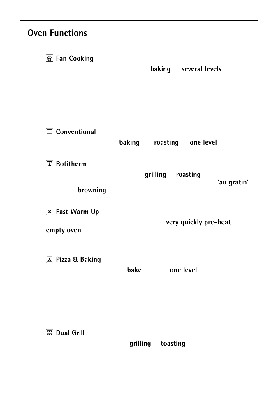 Oven functions | Electrolux B 4100 User Manual | Page 11 / 60