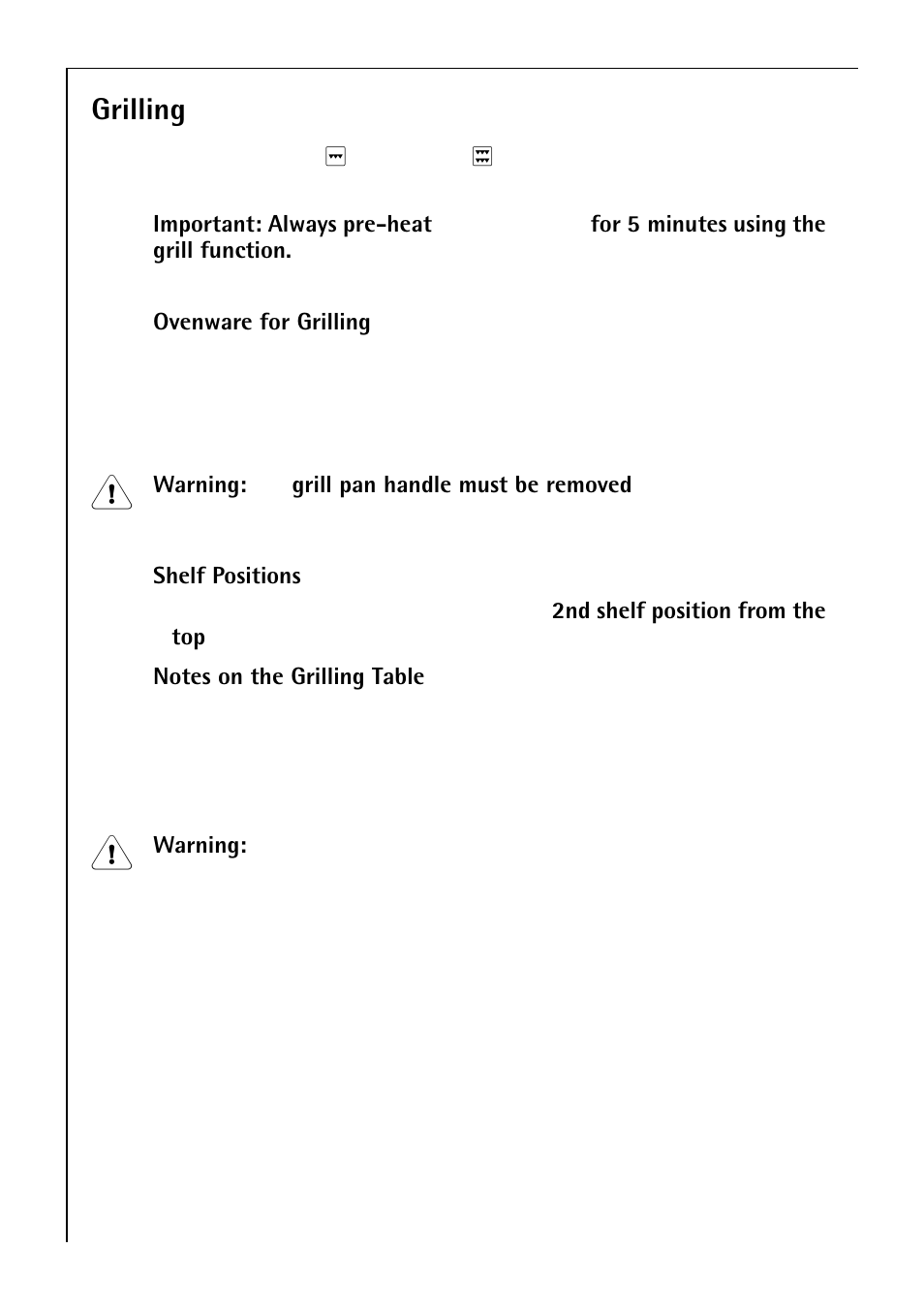 Grilling | Electrolux B 4100 User Manual | Page 34 / 60