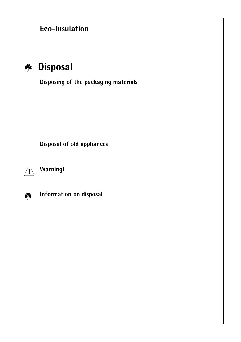 Disposal, Eco-insulation | Electrolux B 4100 User Manual | Page 7 / 60