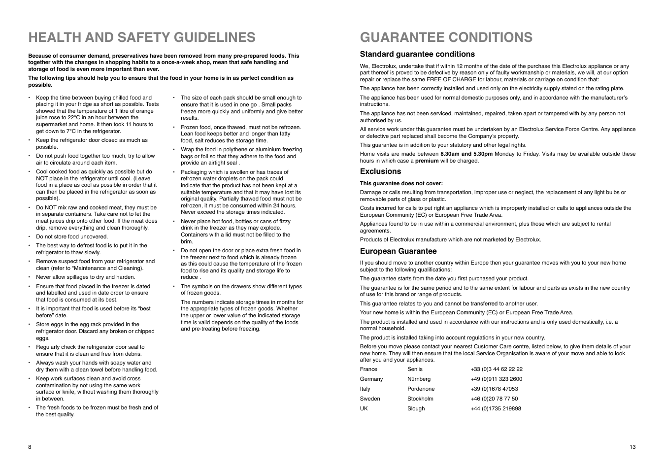 Health and safety guidelines, Guarantee conditions | Electrolux ER 7826 B User Manual | Page 13 / 20