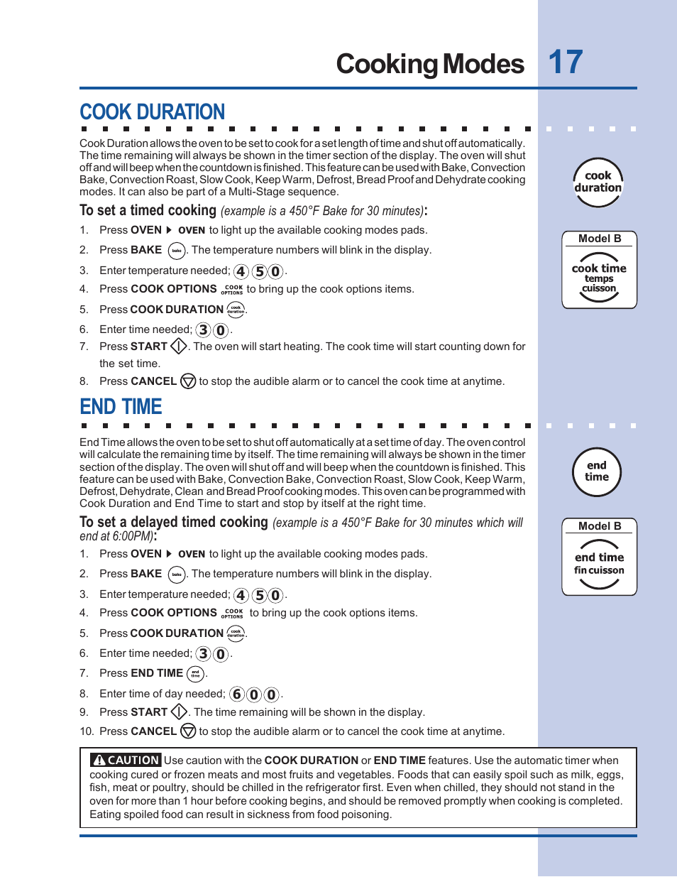 Cooking modes, Cook duration, End time | Electrolux Built-In Wall Oven User Manual | Page 17 / 44