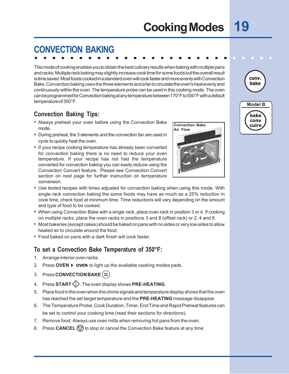 Cooking modes, Convection baking | Electrolux Built-In Wall Oven User Manual | Page 19 / 44