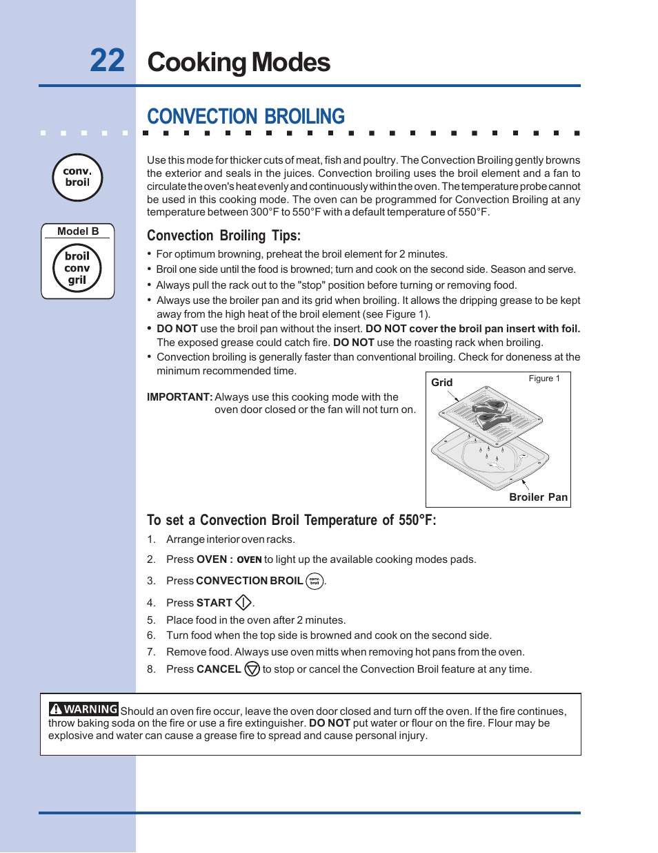 Cooking modes, Convection broiling | Electrolux Built-In Wall Oven User Manual | Page 22 / 44