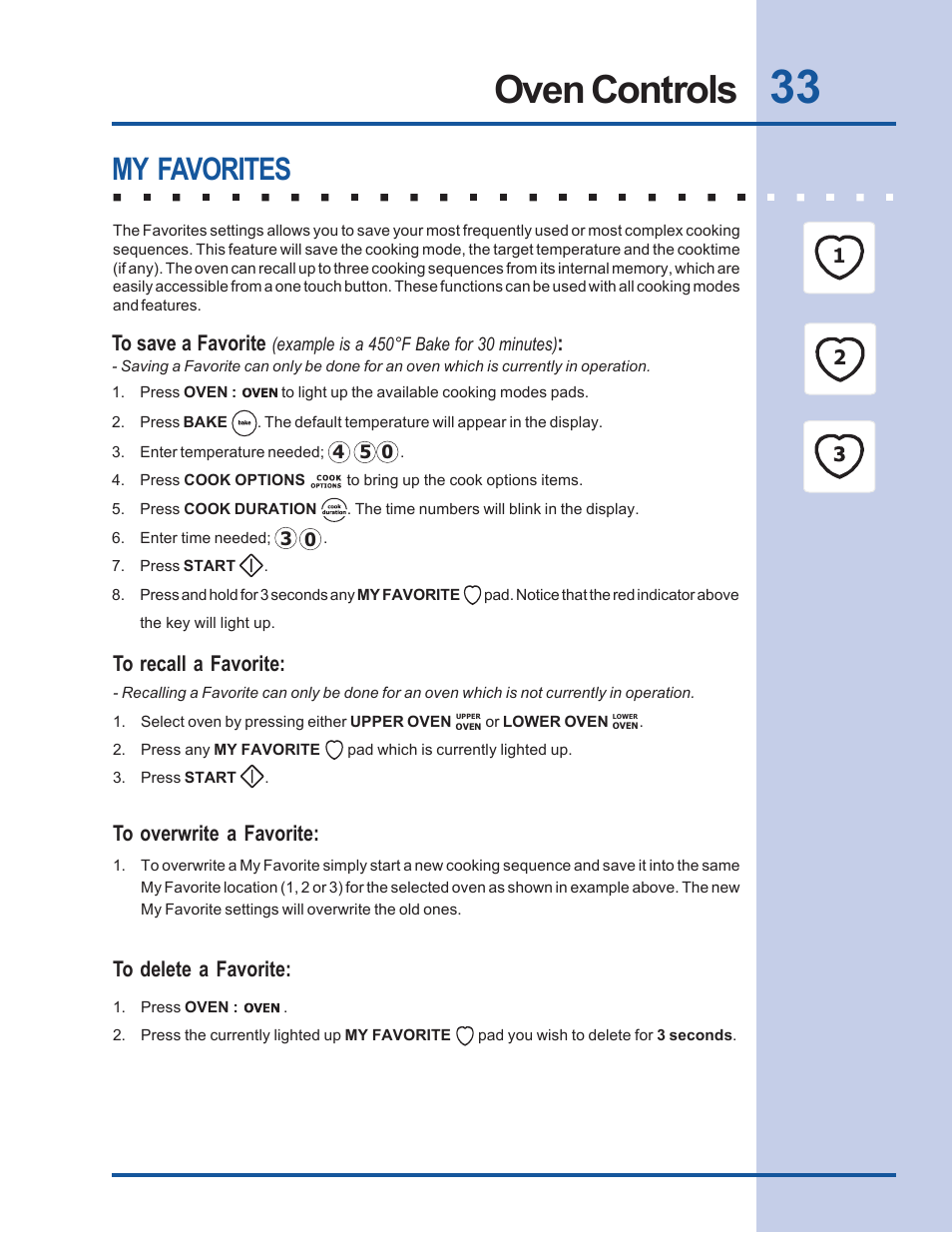 Oven controls, My favorites | Electrolux Built-In Wall Oven User Manual | Page 33 / 44