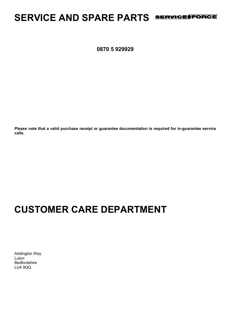 Service and spare parts, Customer care department | Electrolux D1100-4 User Manual | Page 26 / 36