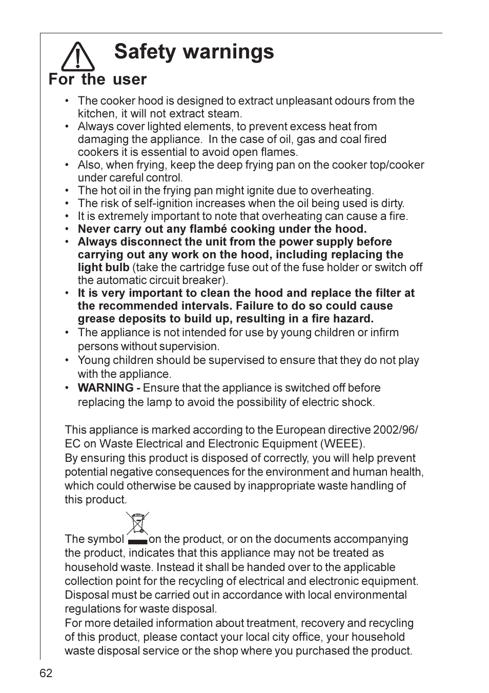 Safety warnings, For the user | Electrolux DF 6160 User Manual | Page 3 / 21