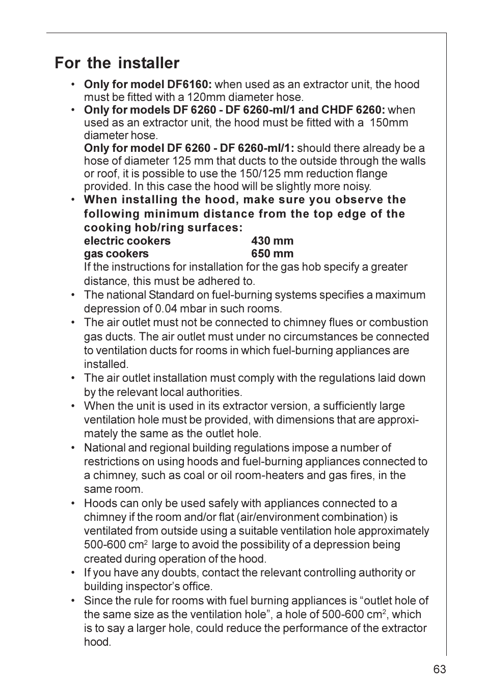 For the installer | Electrolux DF 6160 User Manual | Page 4 / 21