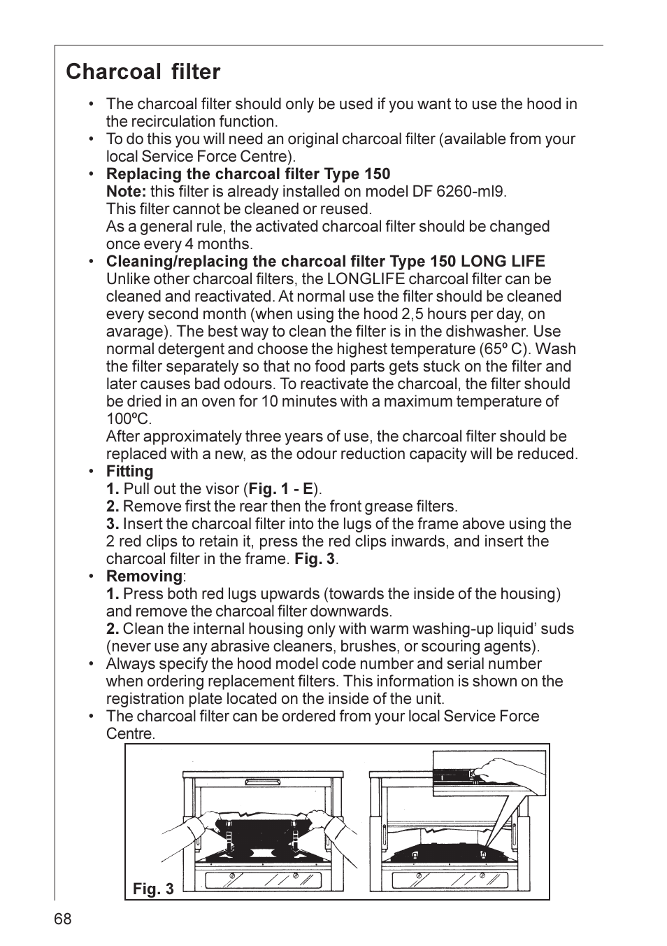 Charcoal filter | Electrolux DF 6160 User Manual | Page 9 / 21