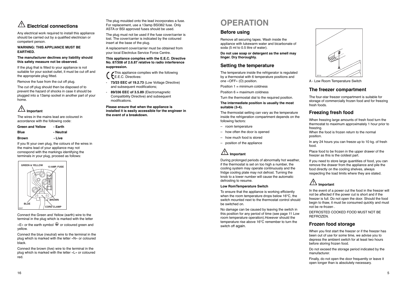 Operation | Electrolux ER 7821 B User Manual | Page 5 / 20