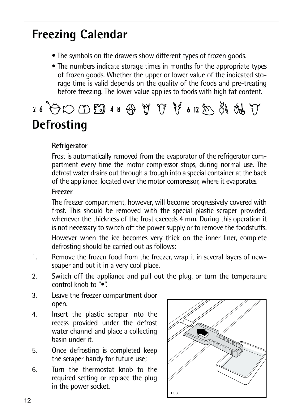 Freezing calendar, Defrosting | Electrolux C 9 18 44-5 i User Manual | Page 12 / 24