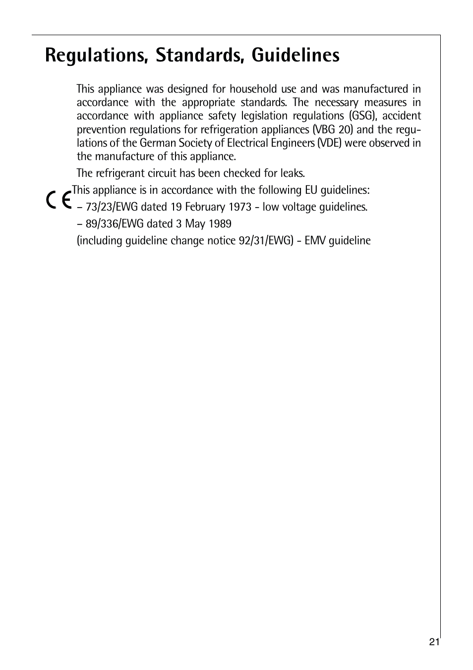 Regulations, standards, guidelines | Electrolux C 9 18 44-5 i User Manual | Page 21 / 24