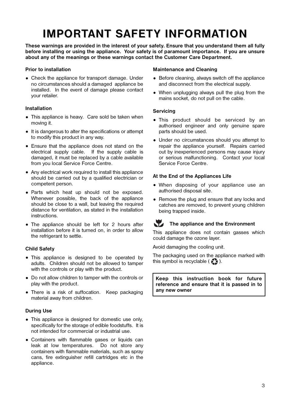 Impor | Electrolux 160 LA User Manual | Page 3 / 16