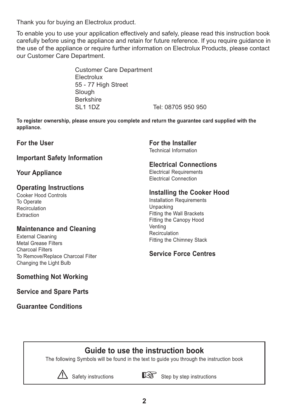 Guide to use the instruction book | Electrolux CH120 User Manual | Page 2 / 20