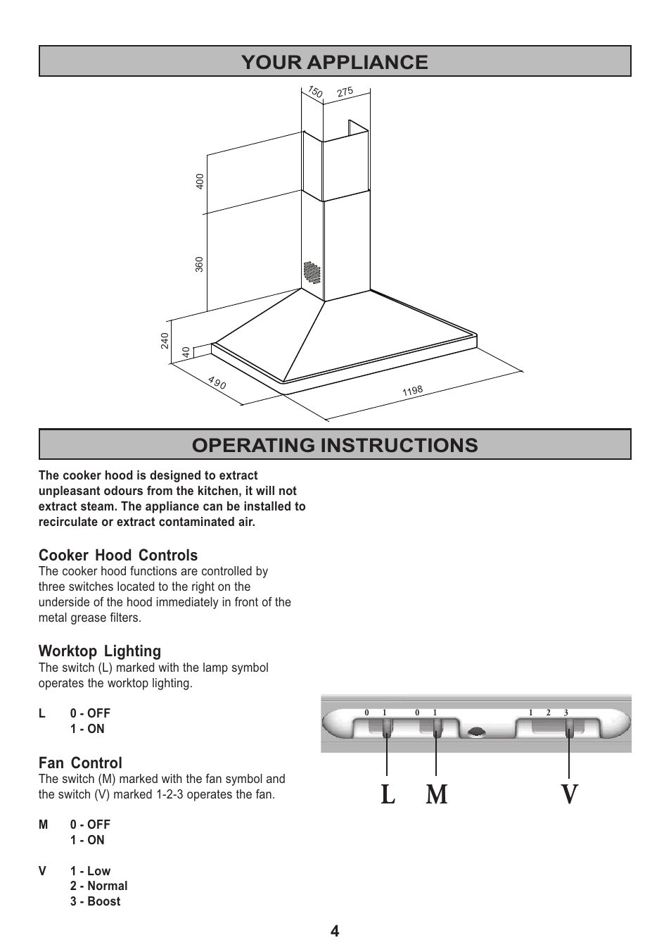 Lm v, Your appliance operating instructions | Electrolux CH120 User Manual | Page 4 / 20