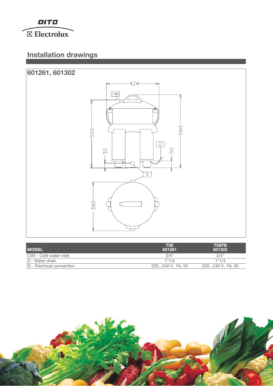 Installation drawings | Electrolux T5EFB User Manual | Page 3 / 4