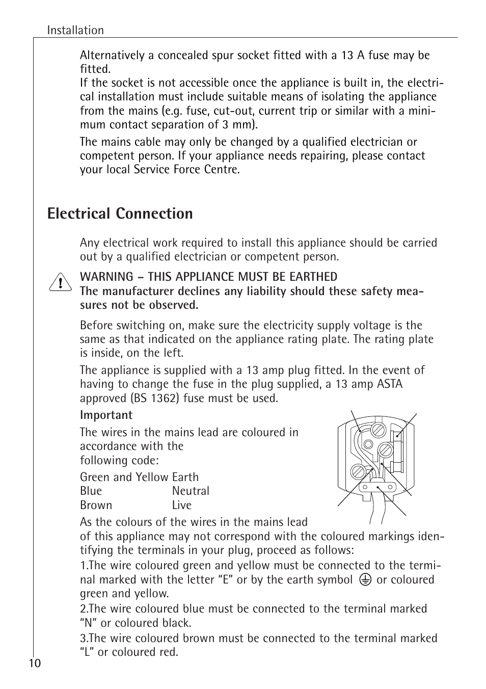 Electrical connection | Electrolux 1583-8 TK User Manual | Page 10 / 28