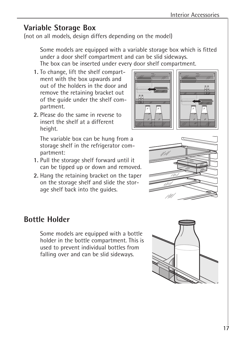 Variable storage box, Bottle holder | Electrolux 1583-8 TK User Manual | Page 17 / 28