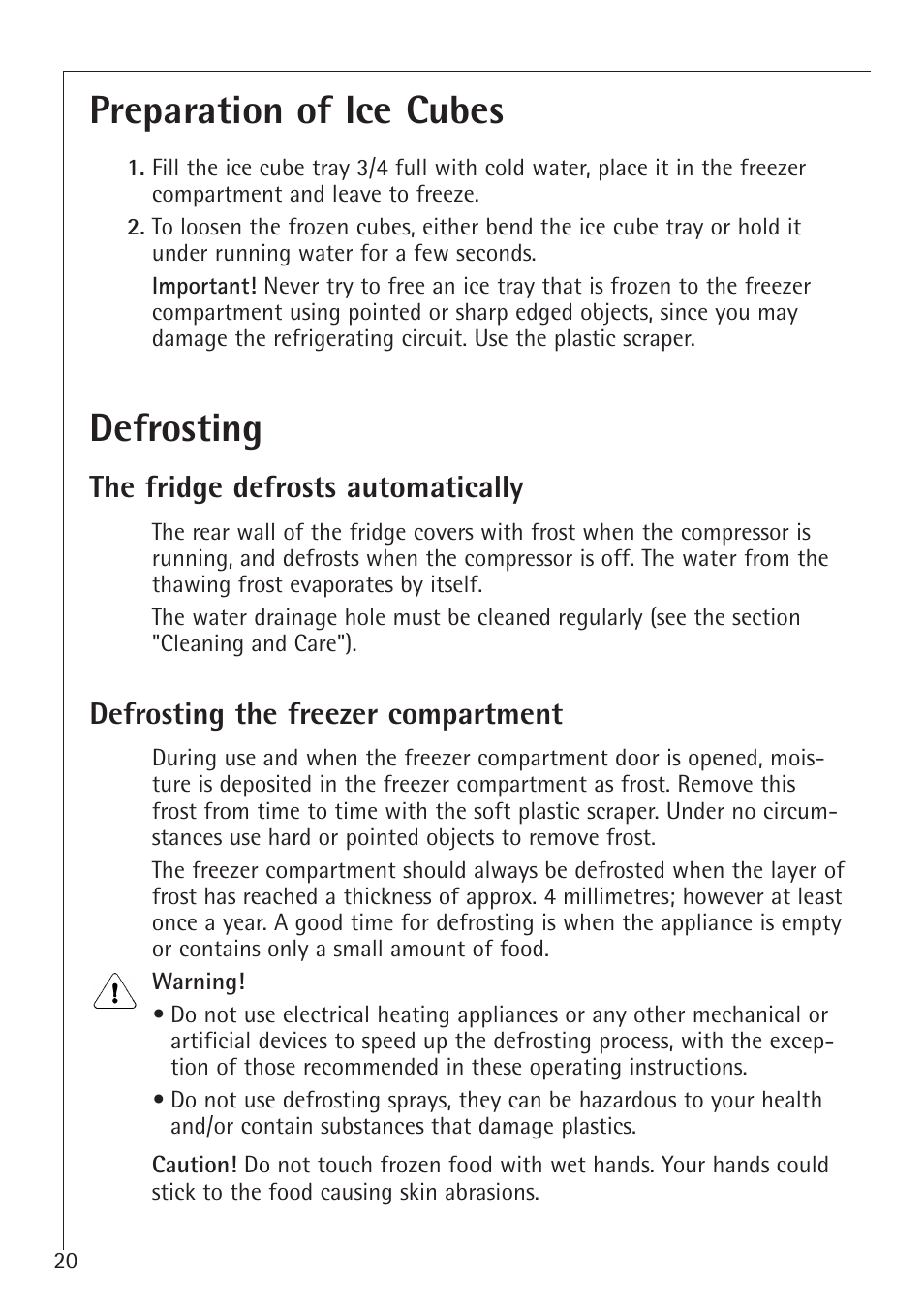 Preparation of ice cubes, Defrosting | Electrolux 1583-8 TK User Manual | Page 20 / 28