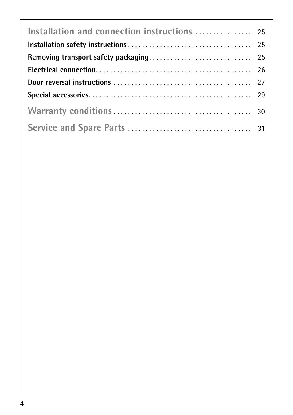 Installation and connection instructions, Warranty conditions, Service and spare parts | Electrolux lavatherm 56800 User Manual | Page 4 / 32