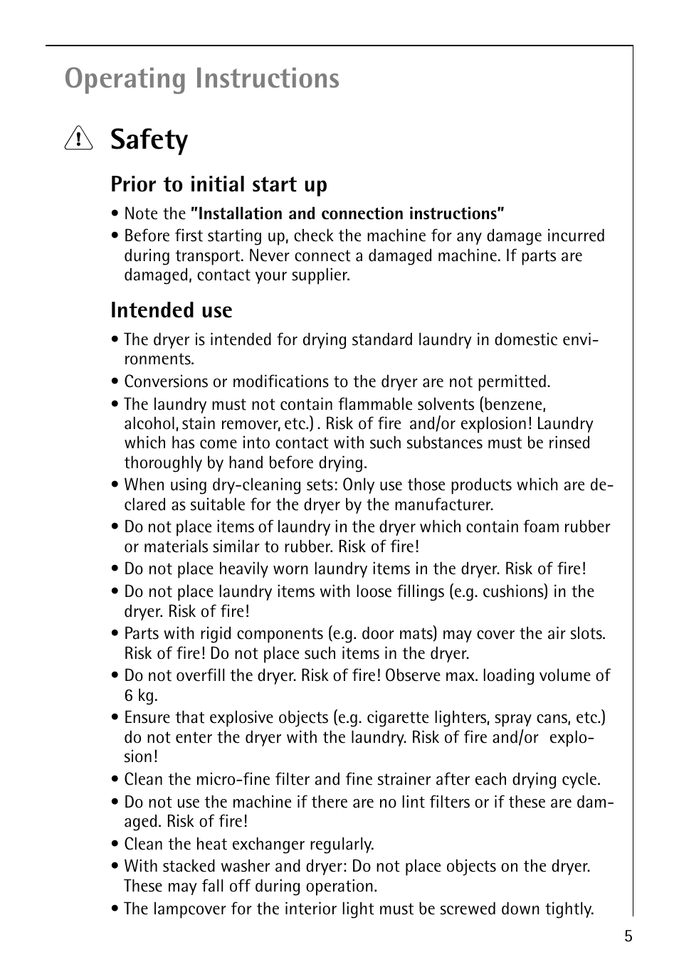 Operating instructions 1 safety, Prior to initial start up, Intended use | Electrolux lavatherm 56800 User Manual | Page 5 / 32