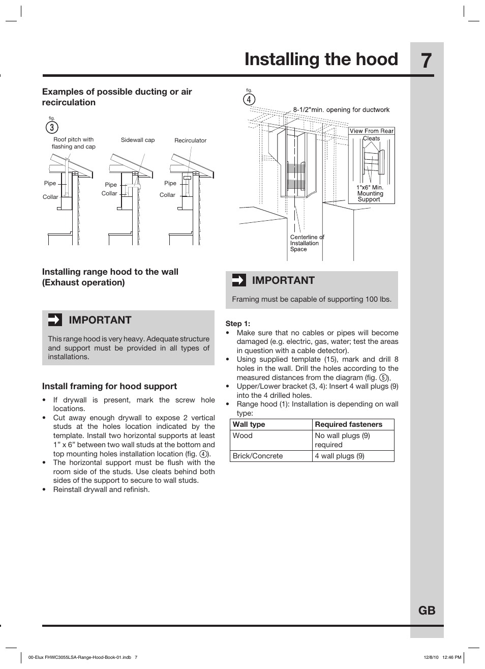 Installing the hood, Important | FRIGIDAIRE FHWC3055LS User Manual | Page 7 / 13