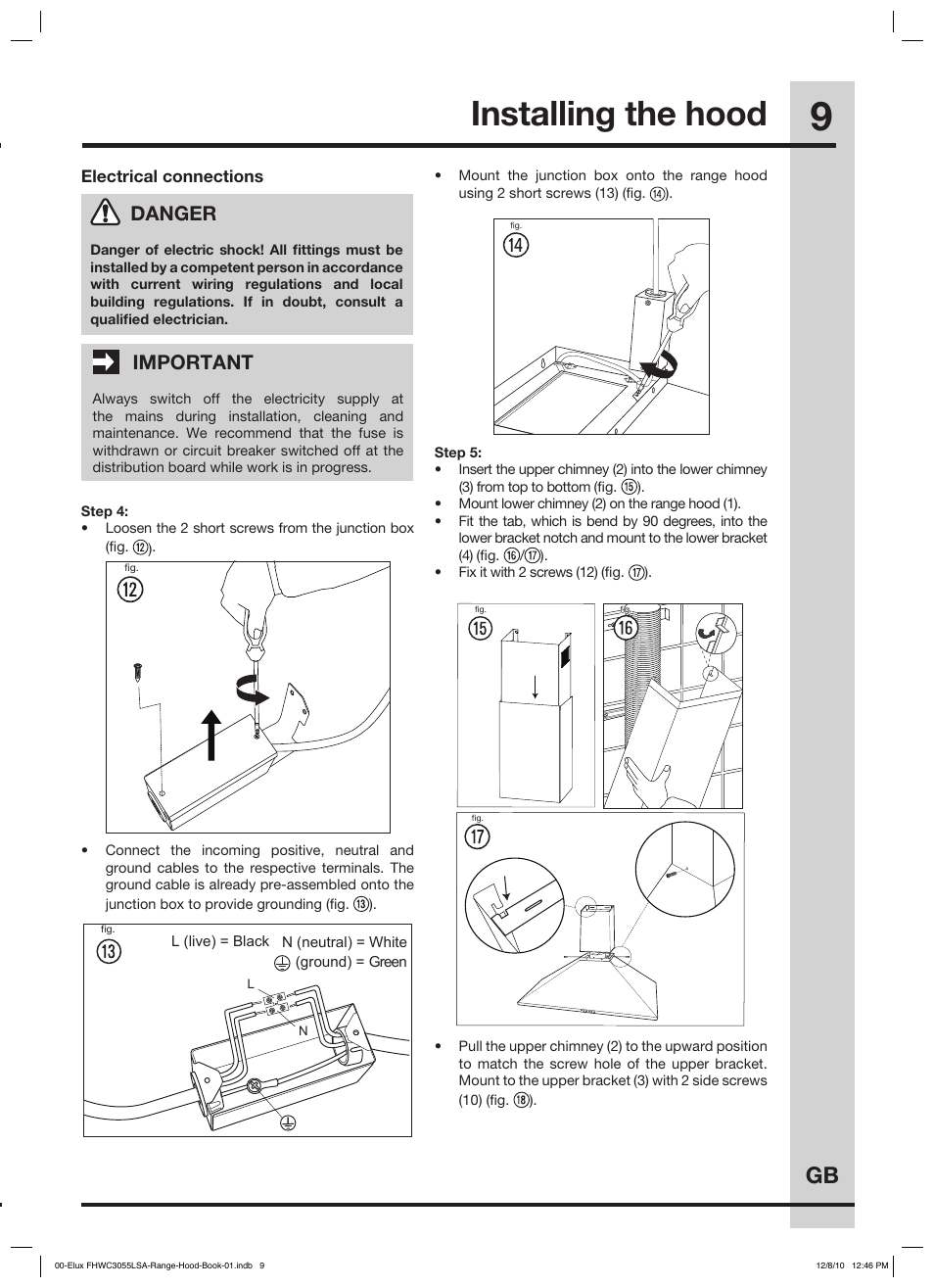 Installing the hood, Danger, Important | FRIGIDAIRE FHWC3055LS User Manual | Page 9 / 13