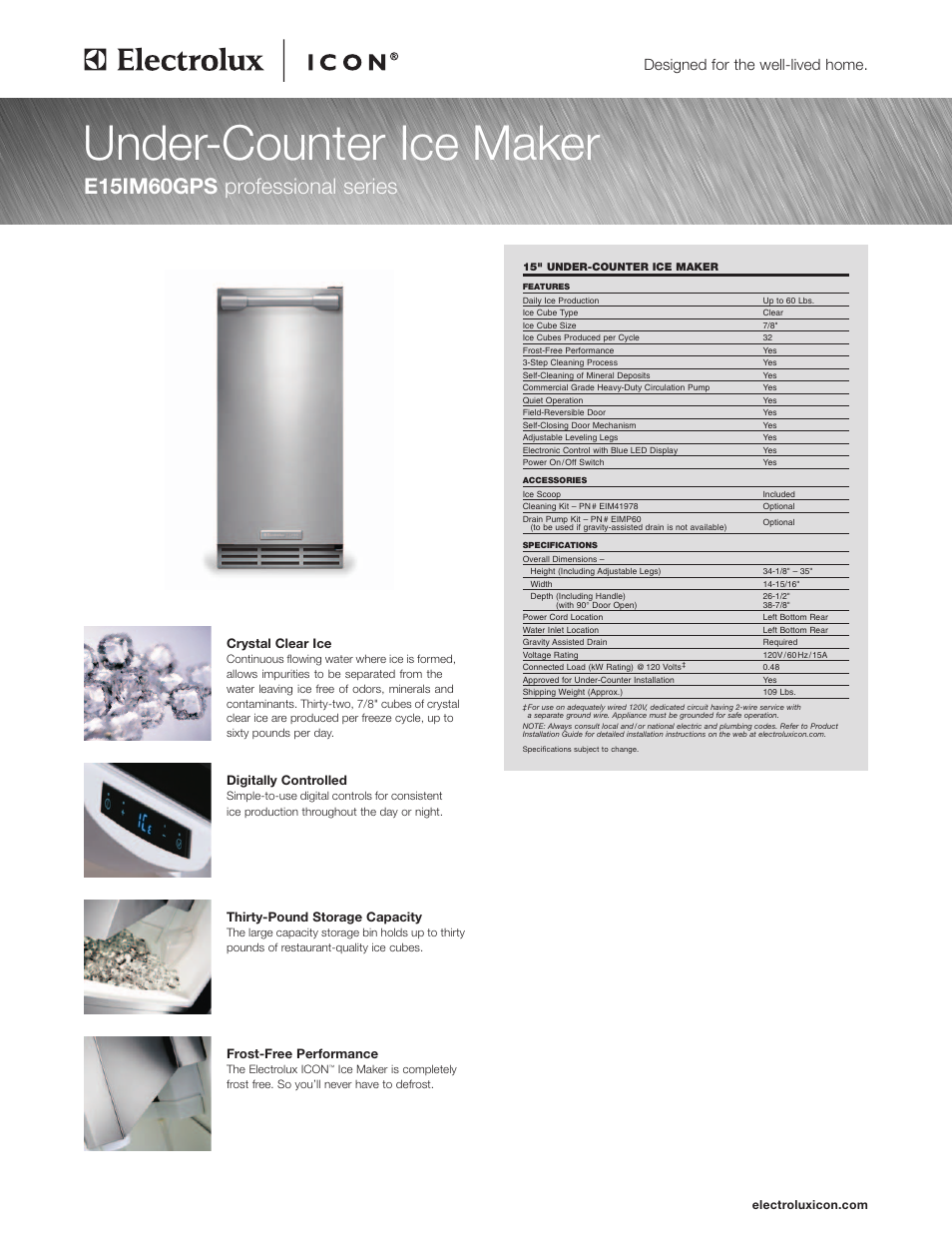 Electrolux E15IM60GPS User Manual | 2 pages