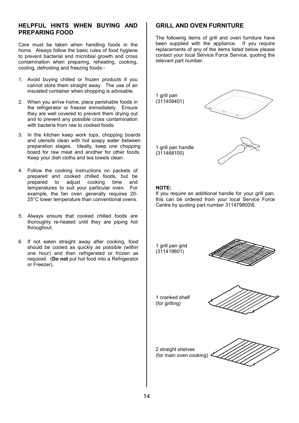 14 helpful hints when buying and preparing food, Grill and oven furniture | Electrolux EOD5310 User Manual | Page 14 / 28