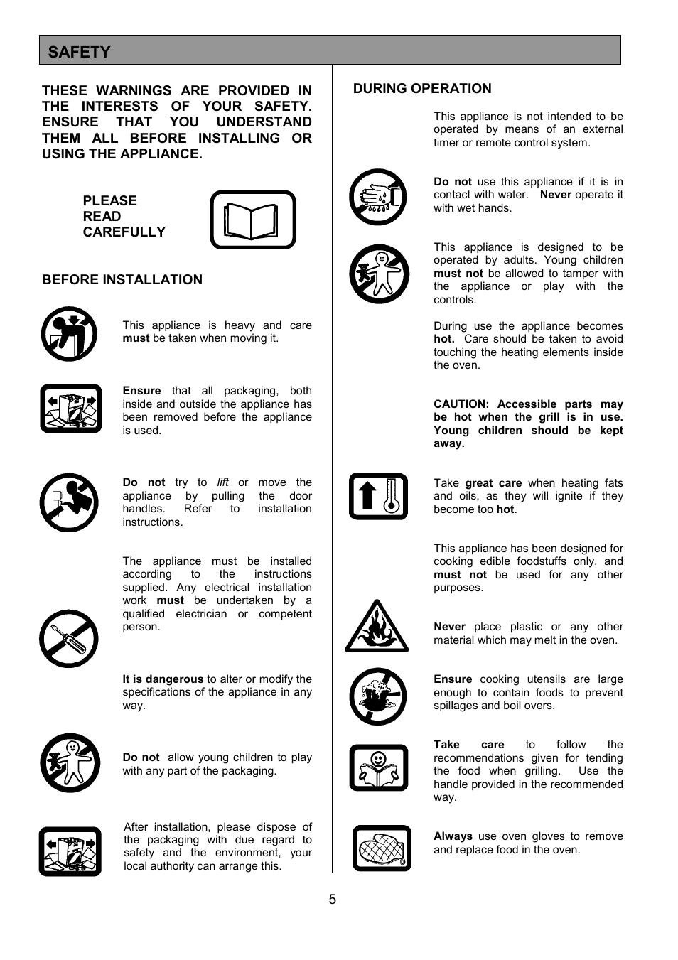 Safety | Electrolux EOD5310 User Manual | Page 5 / 28