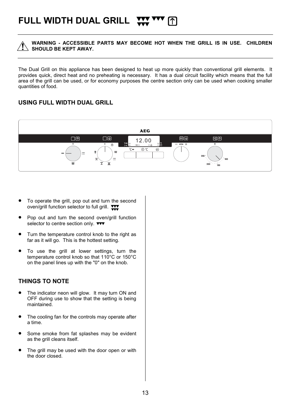 Full width dual grill | Electrolux D5701-4 User Manual | Page 13 / 48