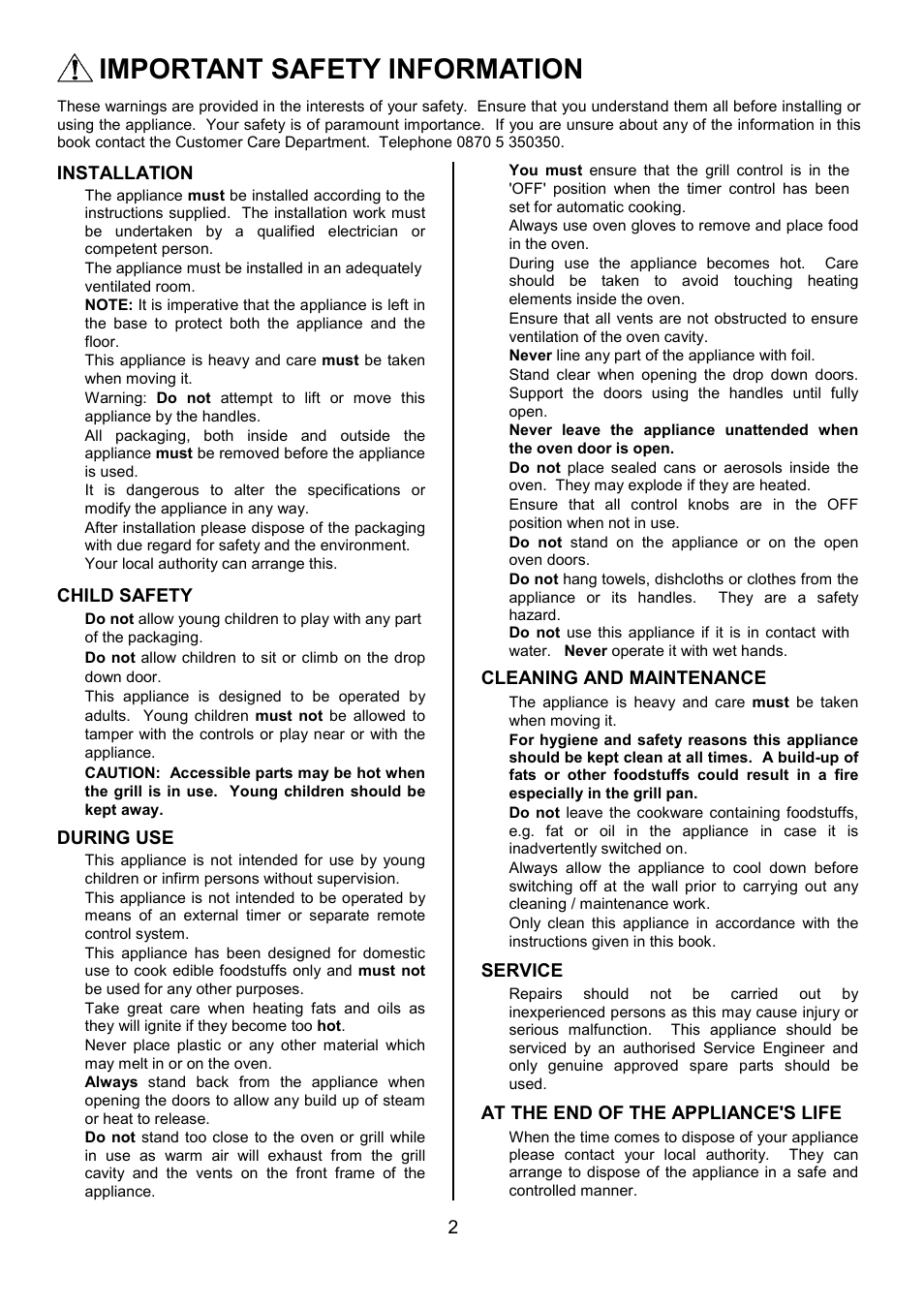 Important safety information | Electrolux D5701-4 User Manual | Page 2 / 48