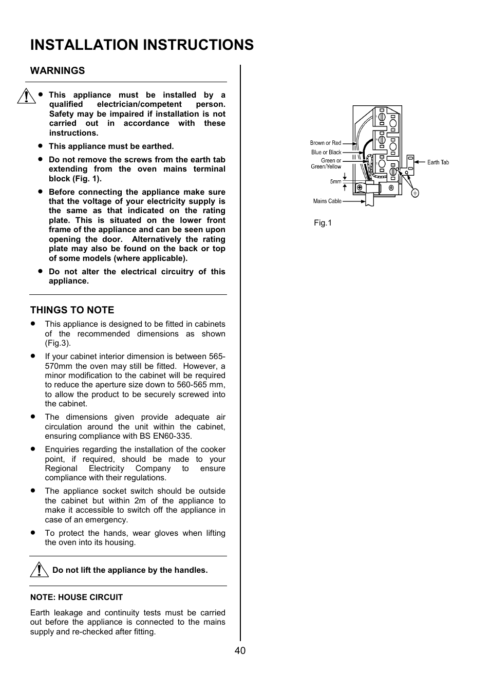 Installation instructions | Electrolux D5701-4 User Manual | Page 40 / 48