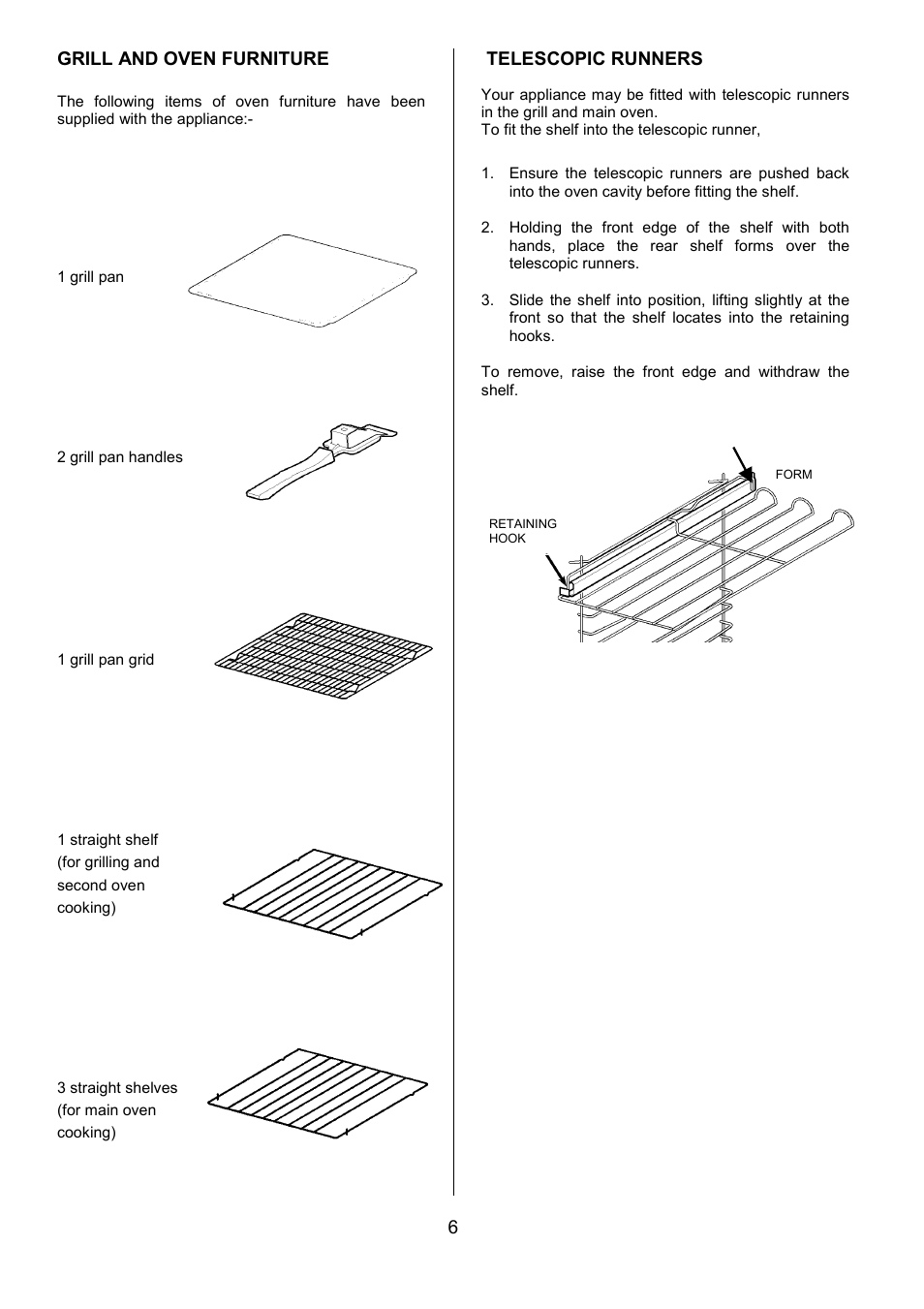 6grill and oven furniture, Telescopic runners | Electrolux D5701-4 User Manual | Page 6 / 48