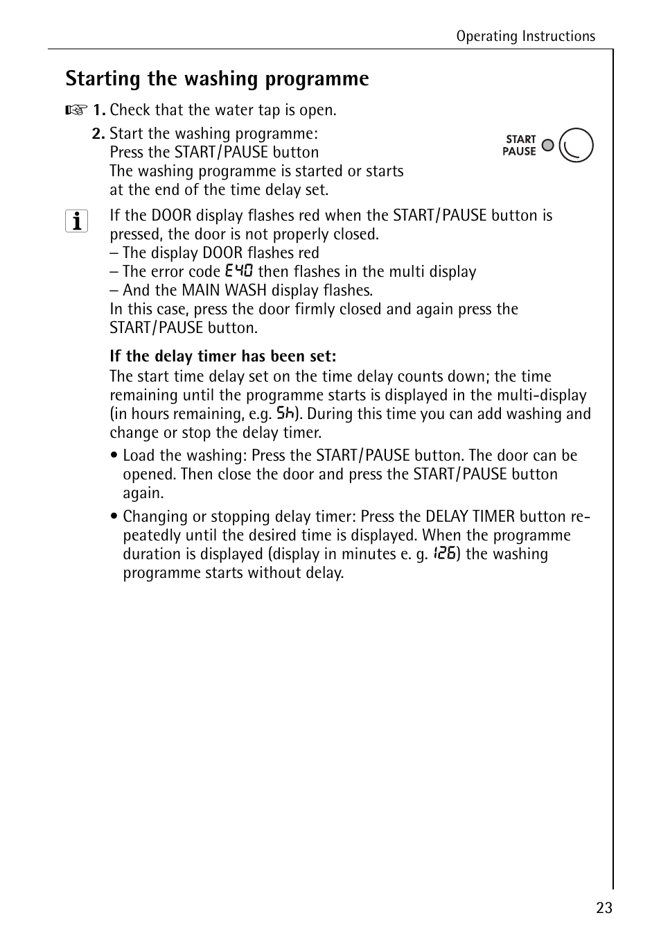 Starting the washing programme | Electrolux 76640 User Manual | Page 23 / 56