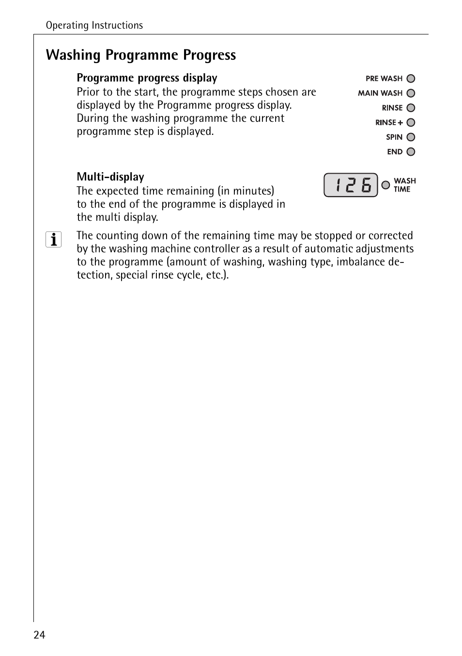 Washing programme progress | Electrolux 76640 User Manual | Page 24 / 56