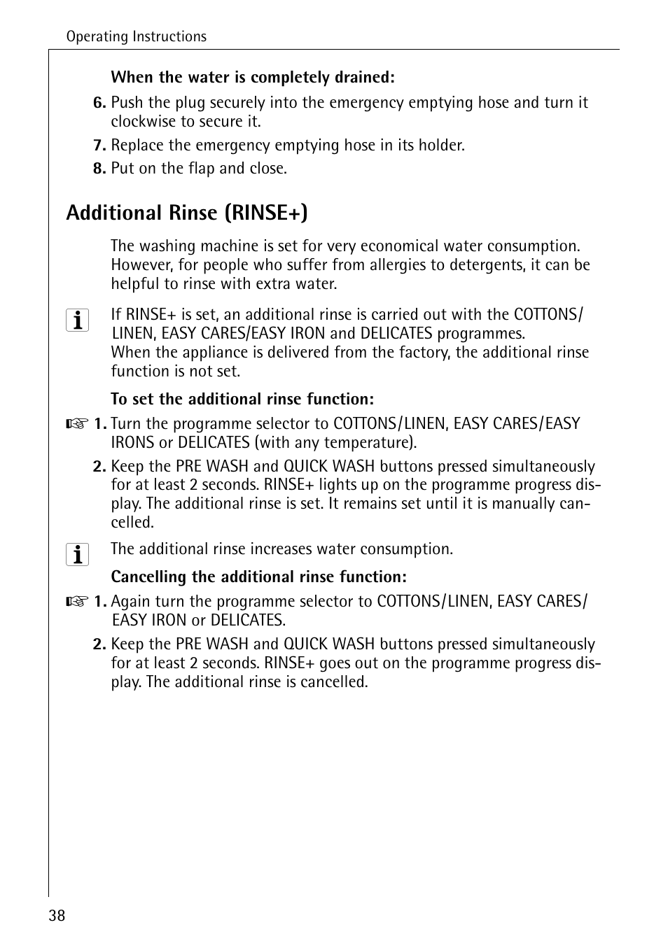 Additional rinse (rinse+) | Electrolux 76640 User Manual | Page 38 / 56