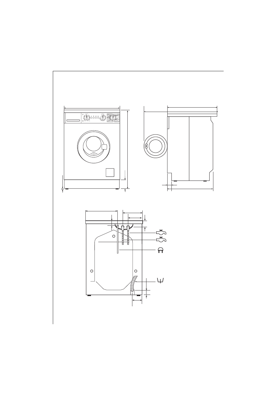 Dimensions of the appliance, Front view and side view rear view | Electrolux 1261 User Manual | Page 42 / 48