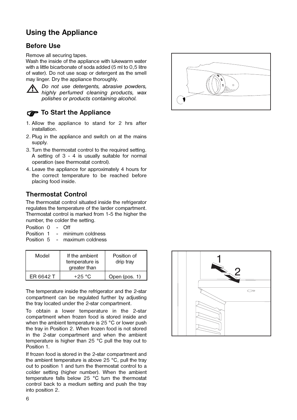 Using the appliance, Before use, Thermostat control | Electrolux ER 6642 T User Manual | Page 6 / 20