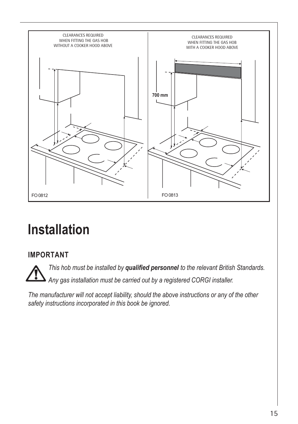 Installation, Important | Electrolux U30130 21602 G User Manual | Page 15 / 28