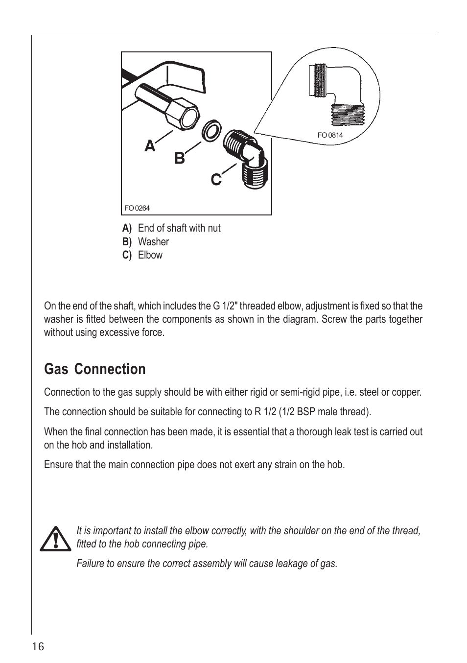 Gas connection | Electrolux U30130 21602 G User Manual | Page 16 / 28